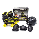 Patins Infantil Ajustável Com Kit De Proteção (34-37) Preto