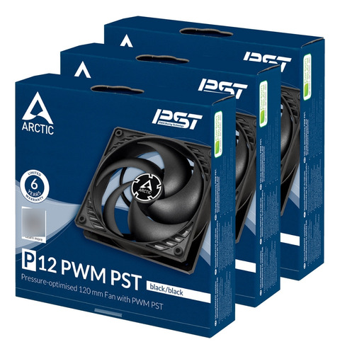 Pack 3 Ventiladores 120mm Arctic P12 Pwm Pst Negros 56cfm