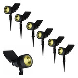 Kit 06 Luminárias De Led Jardim Energia Solar 20lm Amarelo