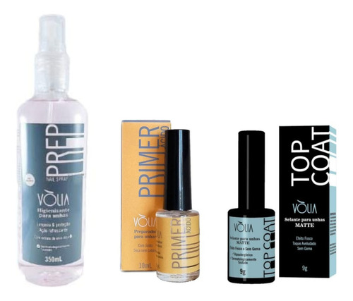 Kit Volia Top Coat A Sua Escolha + Prep 350ml + Primer Acido