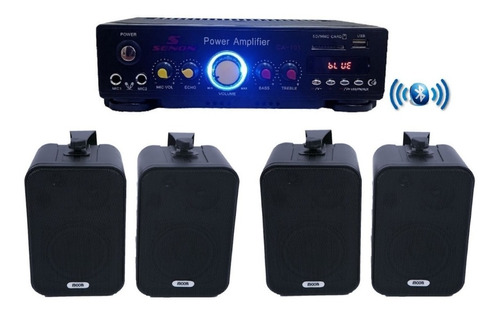 Combo Musica Funcional Ca101 Rep Usb Bt 4 Bafles Negros Esdj