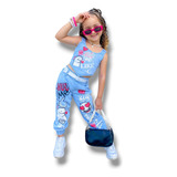 Conjunto Infantil Jeans Croped Luxo Modelo Shorts Ou Calça 