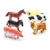 Set De 6 Animales Granja Perro Caballo Vaca Chancho Mediano