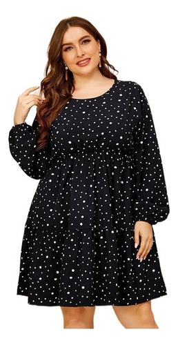 L Vestido Gordita Negro De Lunares De Mangas Hinchadas