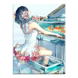 Quadro Decorativo Grande Anime Mulher Tocando Piano Desenho