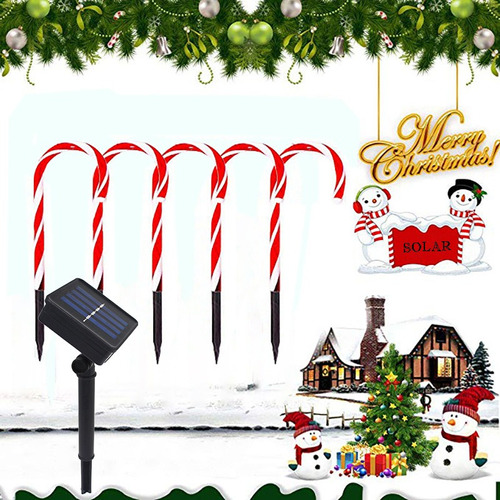 5 Luces De Bastón De Caramelo De Navidad Con Energía Solar