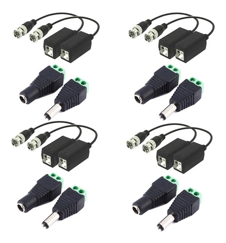 4 Par Video Balun Y 4 Pares De Conectores De Corriente