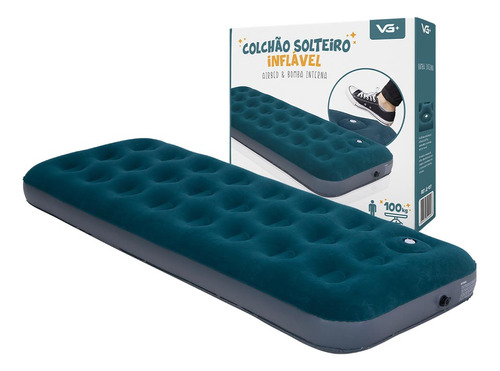 Colchão Inflável Solteiro Airbed Bomba Manual Interna Vg+ Cor Verde