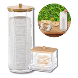 Porta Algodao E Cotonetes Kit Organizador Acrilico Bambu Nf