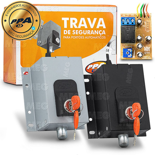 Trava Elétrica Dog Steel Custom Ppa Portão Auto. Relé Kit 2 Cor Cinza 220v