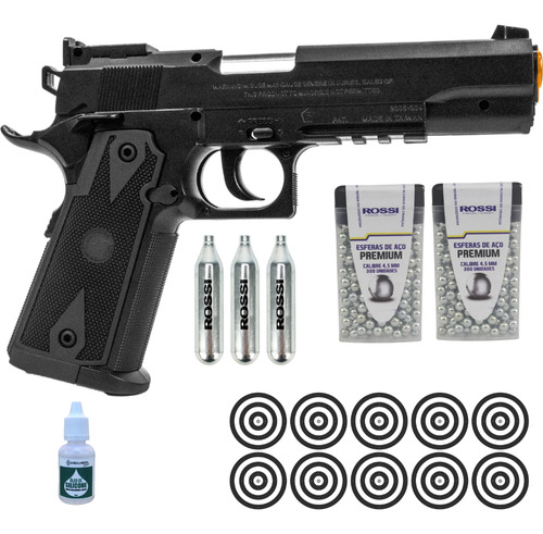 Pistola 1911 Tactical Rossi Airgun 4,5mm Co2 Pressão Aço