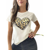 Remera De Mujer C Aplique Bordado Brillo Lentejuelas Corazón