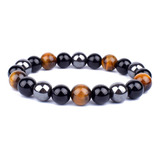 Pulsera Triple Protección Hematita-obsidiana-ojotigre  10mm.