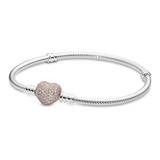 Bracelete Pandora Coração Cravejado Rose 