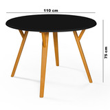 Mesa De Jantar Redonda Liz 110cm Para 4 Cadeiras Pés Madeira Cor Da Tampa Preto Cor Dos Pés Mel