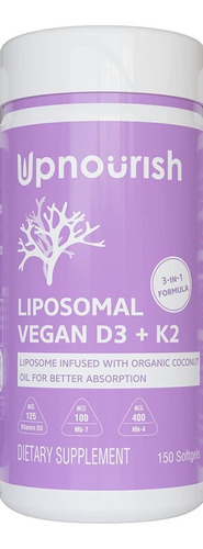 Upnourish | Vegan Vitamin D3 5000 Iu K2 Mk4 Mk7 | 150 Sg