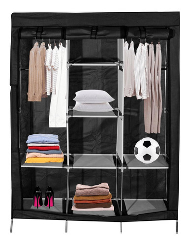 Closet Armario Doble Desarmable Portatil Con Forro Color Negro Tamaño Único