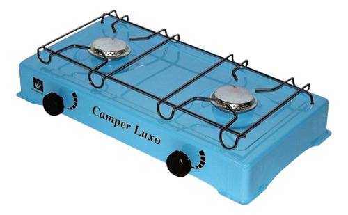 Fogão 2 Bocas Azul Camper Luxo Gás Baixa Pressão Cozinhar 