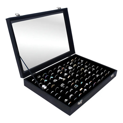 Estuche Porta Anillos Organizador Alhajero Con 100 Ranuras Color Negro