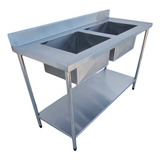 Mesa Pia Inox Industrial 190x60x90 2 Cubas 50x40x25