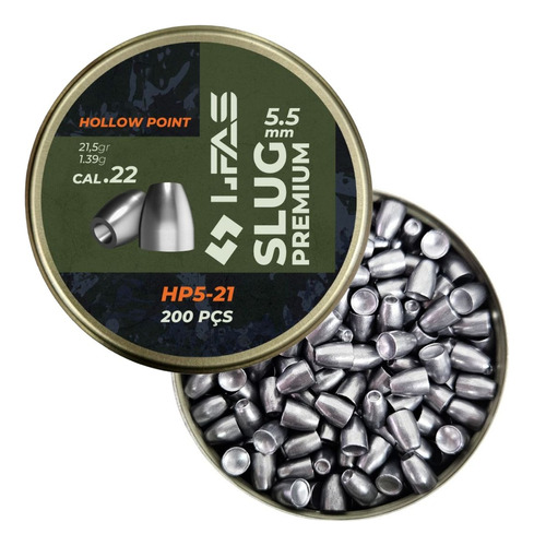 Chumbinho Slug 5.5mm Chumbo Hollow Point 21gr 200un - Lfas