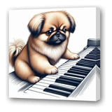 Cuadro 45x45cm Perro Pequines Tocando El Piano Dibujo M3