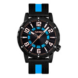 Reloj Hombre Skmei 9202 Cuero Ecologico Minimalista Elegante Color De La Malla Negro/azul