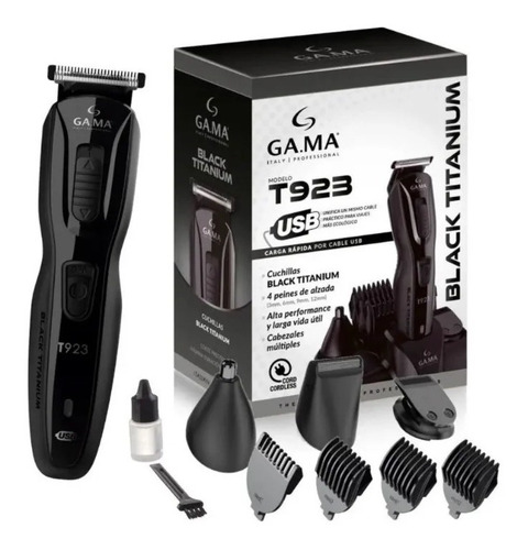 Corte Pelo Ga.ma T923 Usb Trimmer Black Titanium Body Groom Color Negro