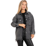 Camisaco Saco Largo Jean Mujer Con Bolsillos Blazer Oversize