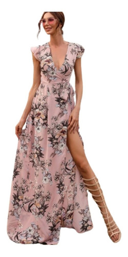 Maxi Vestido Estampado Flores Fresco Casual Elegante Playa