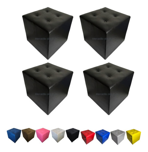 Kit 4 Puffs 40x40 Corino Suede Quadrado Cubo Banqueta Grande