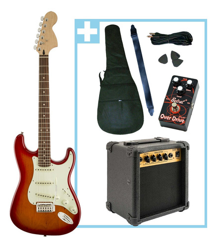 Combo Guitarra Rock Blues + Amplificador + Pedal Efecto Color Cherry