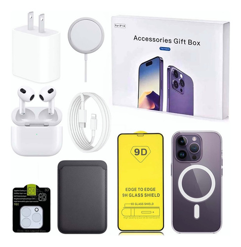 8kit Cargador Magsafe Para iPhone 20w+audifono+funda+mica