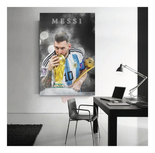 Cuadro Messi Beso Copa Mundo Argentina Canvas Grueso 60x80