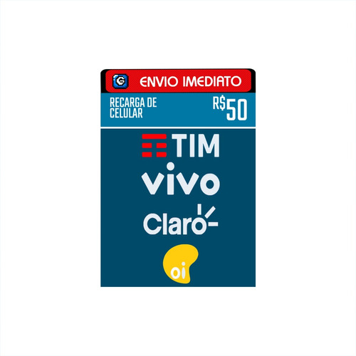 Recarga Celular Crédito Online Tim Claro Vivo Oi R$ 50,00