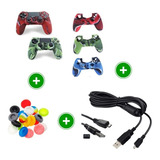  Forro Silicona Control Ps4 + Dos Grips + Cable Datos Carga 