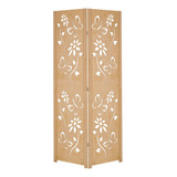 2 Biombo Floral Folha Ripado Divisor Ambiente Madeira Mdf M1