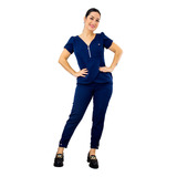 Conjunto Feminino Scrub Transpassado Azul Marinho