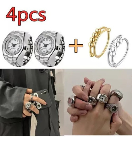 Anillo De Reloj De 2 Dedos Para Mujer + 2 Anillos Fidget