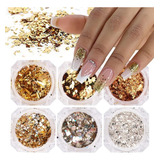 Holographic Nail Foil Glitter Art Flake, 6 Jar Gold Hol...