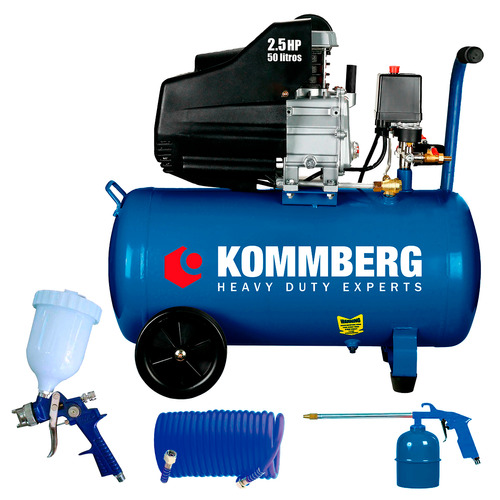 Compresor Aire Kommberg 50 Litros 2.5hp + Kit 3 Pzas Color Azul Fase Eléctrica Monofásica Frecuencia 50 Hz