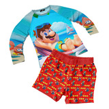 Traje De Baño Mario Bros Playa Cool Niños Short + Playera