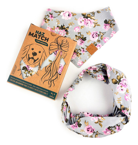 Mikhan Match Dúo Bandana Perro + Diadema Humano Floral S