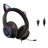 Diadema Audifonos Alambricos Orejas Gato Rgb Micrófono Usb