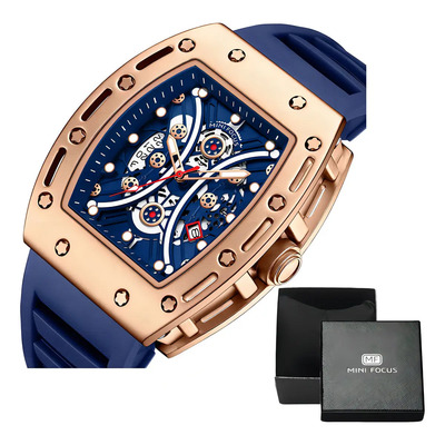 Relojes De Lujo Cuadrados Huecos Mini Focus Para Hombre Bisel Azul\u002FDorado | Meses sin interés