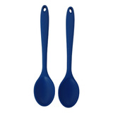 2 Colheres De Arroz Silicone Maciço Não Riscam Panelas Cor Do Cabo Azul