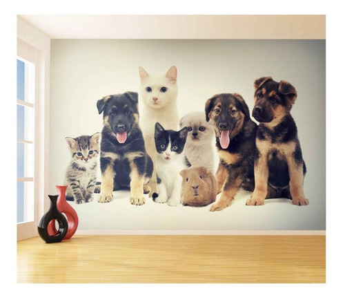 Adesivo De Parede Animais Cão Gato Petshop 3d 4m² Anm153