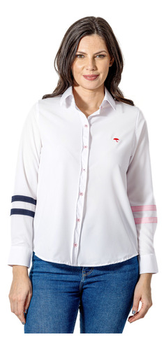 Blusa Camisa Mujer Casual Blanca Franjas Marino, Rosas Moon