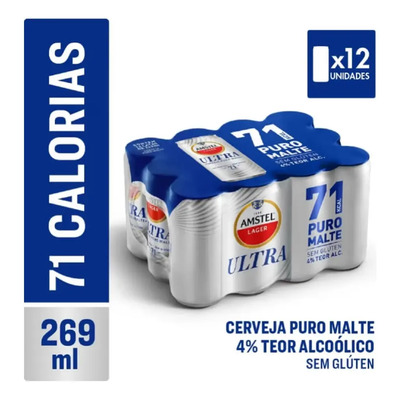 Kit 12 Cerveja Amstel Ultra Puro Malte Lata 269ml | Frete grátis