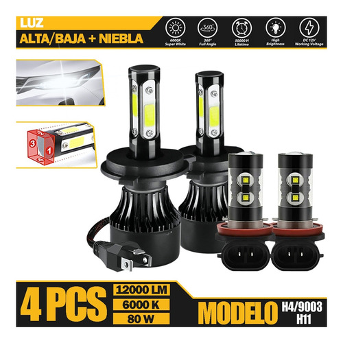 Kit Luces Led H4 H11 Luz Alta/baja/niebla Para Nissan